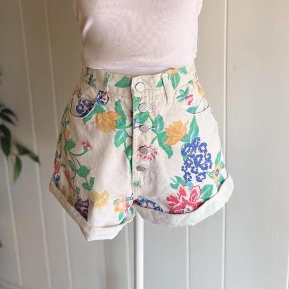 Vintage Bongo High Waisted Floral Denim Cotton Shorts Women's Size 9